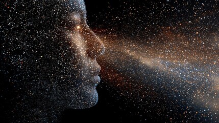 Abstract silhouette made of stars and galaxies, symbolizing the connection between humans and the universe. © Shiki