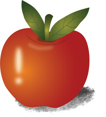 A bright red apple vector with two green leaves, enhanced with light and shadow for realism, perfect for fruit or cheerful graphic design.