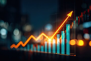Conceptual illustration shows an orange line rising above bars, suggesting growth in a digital space