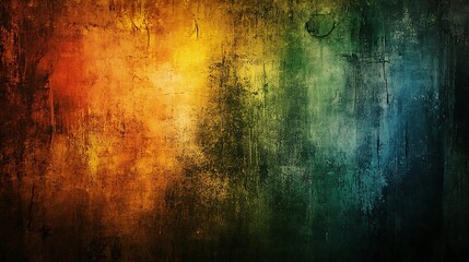 Fototapeta premium Colorful grunge wall texture featuring a vibrant gradient from orange to blue hues