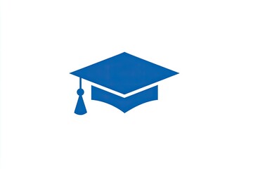 Simple blue square academic cap graphic with a tassel on a plain white background