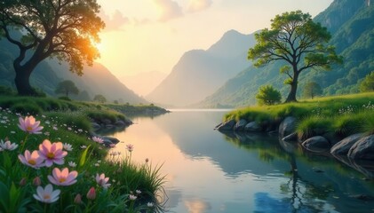 A calming wallpaper with serene nature scenes and positive affirmations for promoting mental wellbeing , mental health, promoting