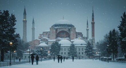 Winter snow scene of Hagia Sophia, Istanbul