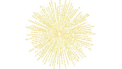 Golden abstract burst of light streaks and dots emanating from a central point on a png black background