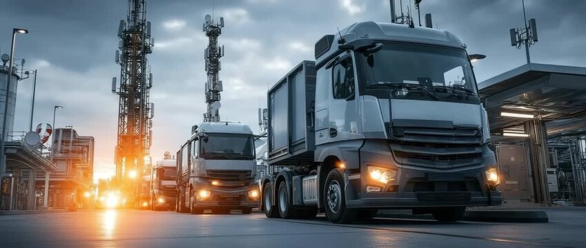view of wireless IoT sensors sending real-time fuel quantity data, with the monitoring system setup slightly out of focus in the background