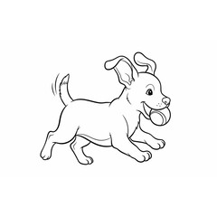 Joyful Dog with Ball - Cartoon Illustration for Children, Playful Puppy Clipart, Happy Canine Pet, Black and White Line Art, Coloring Book Page
