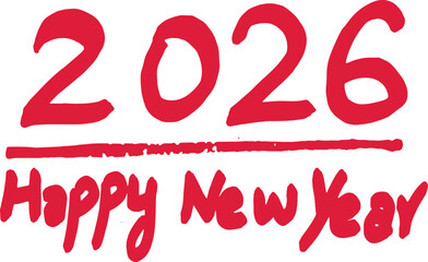 Minimalist 2026 Happy New Year Black Vector Lettering Element