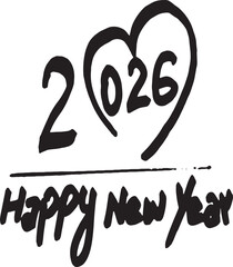 Handwritten Happy New Year 2026 Brushstroke Design Element