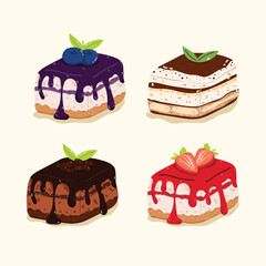 Cute Vector Set of Delicious Cakes and Desserts