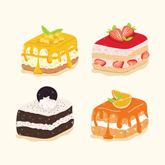 Cute Vector Set of Colorful Cakes and Cheesecakes