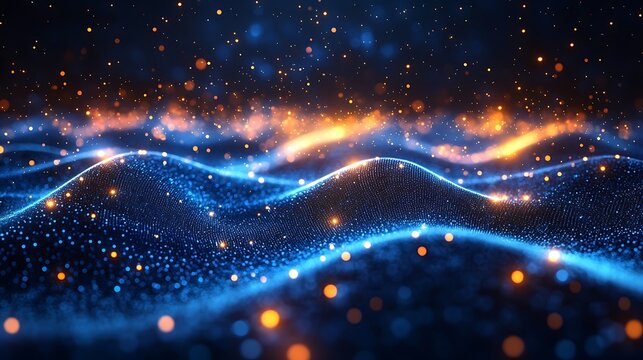 Dotted blue landscape with glowing orange lights abstract background texture design art