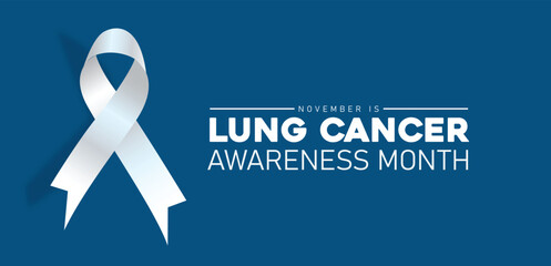 Lung Cancer Awareness Month with White Ribbon on Blue Background