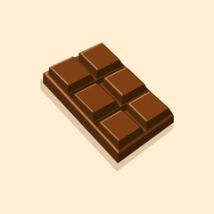 A sweet chocolate bar with shiny texture, ideal for candy packaging, dessert illustration, and food design. Cute Flat Illustration.