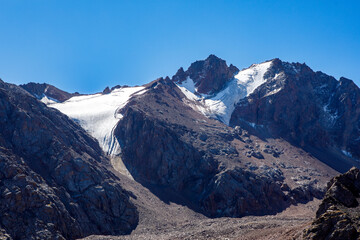 View of the Bogdanovich Glacier. Kazakhstan, Medeo, Chimbulak
