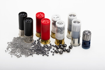 Slug , Difference size of shot inside the 12 gauge shotgun shell bullets , Gun shooting game © Suttiwan
