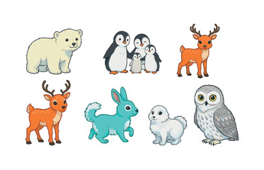 Adorable arctic and forest animal icons for children's designs