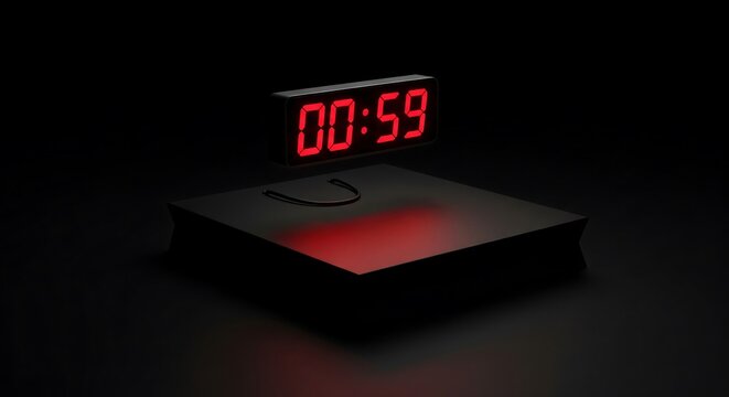 Digital clock display red led time countdown timer dark background
