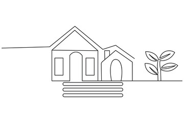 Minimalist house continuous one line drawing vector illustration on white background perfect for modern design