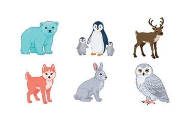 Fototapeta premium Arctic wildlife icons for educational and environmental design