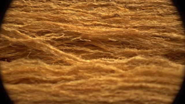 Detailed macro background of raw, unprocessed golden fibers, highlighting the intricate and abstract patterns of natural organic material