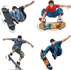 Collection of Skateboarders Performing Tricks in Dynamic Poses