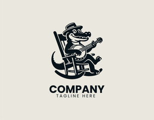 Crocodile Musician Mascot Vector Logo Illustration
