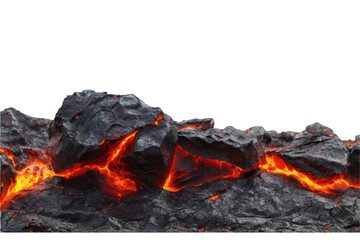 Fiery molten lava glowing through cracked volcanic rock formations