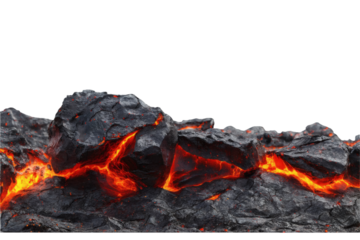 Fiery molten lava glowing through cracked volcanic rock formations