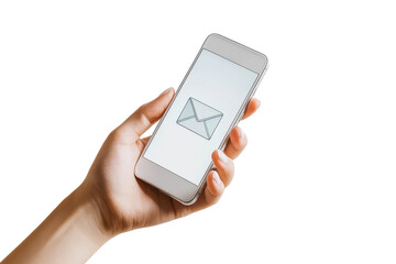 Mobile Message: A close-up shot of a hand holding a mobile phone, a digital message icon shines on the screen, illustrating connection and communication.