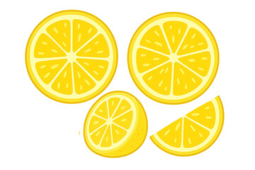 Fototapeta premium Lemon slices and wedge vector illustration on transparent background, fresh citrus fruit food ingredient