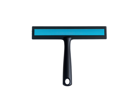 Simple Window Squeegee: A close-up shot of a modern window squeegee with a sleek black handle and a vibrant blue blade, highlighting its design.