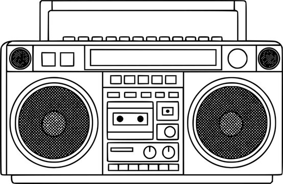 a simple black and white illustration of a retro boombox