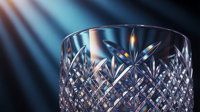 A crystal glass captures and refracts light, its intricate patterns sparkling with elegance and sophistication. 