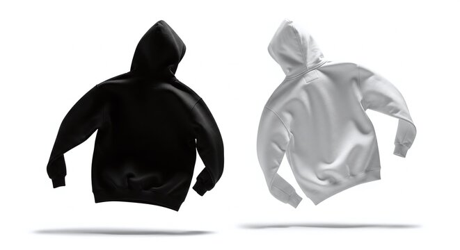 Black and white hoodies floating and isolated on white background