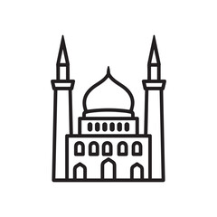 Vector art of mosque with dome and minarets, a religious building