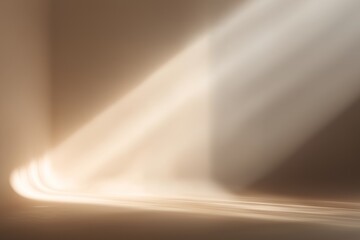 Soft daylight beam on beige wall creating abstract minimal background with warm calm tone.