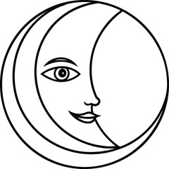 abstract face inside moon line art illustration on transparent background