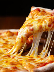 A Mouthwatering Slice of Pizza with Melting Cheese Being Lifted, Illustrating the Joy of Comfort Food and the Art of Italian Cuisine