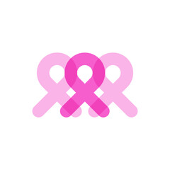 Three pink awareness ribbons. Breast cancer month. Vector illustration, flat design