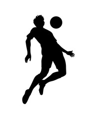 Dynamic silhouette of a soccer player heading the ball in mid air during a game