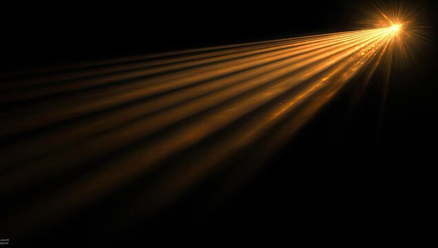 Bright, golden light beams radiate from a central point, creating a dynamic effect on black