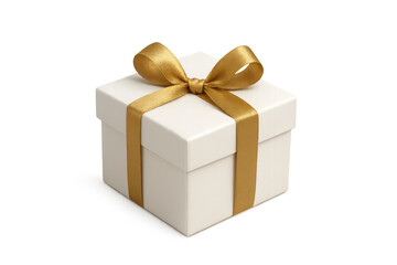 Obraz premium White gift box with golden ribbon bow
