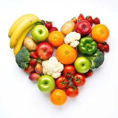 A Heart of Health Fresh Fruits and Vegetables Arranged in a Heart Shape Symbolizing Wellness and Nutritious Eating for a Balanced Lifestyle