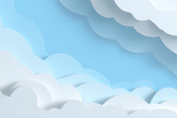 Rendered fluffy white clouds layered against a bright blue sky, abstract composition