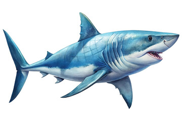 Obraz premium Illustration of a great white shark isolated on transparent background, a powerful predator of the ocean with sharp teeth and fins, depicted in a realistic illustration