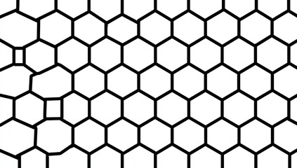 A black and white honeycomb pattern with missing cells and irregular edges