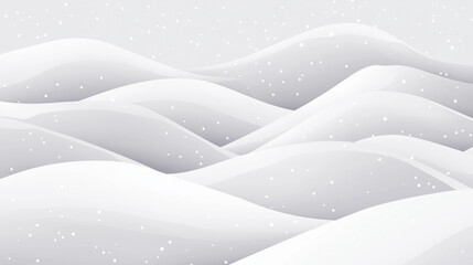 Minimalist snowy hills landscape with soft white curves and falling snow in vector style, peaceful winter background for seasonal design