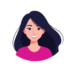 Portrait of a smiling woman with dark hair and a pink shirt.