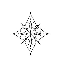 Obraz premium Detailed Hand-Drawn Black Outline Compass Star Mandala Icon with Rustic Texture on White Background