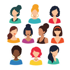 A diverse collection of women's avatars showcasing various hairstyles and facial features.